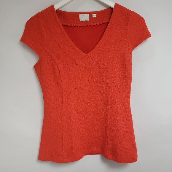 Anthropologie Tops - Anthropologie Postmark Orange Bubble Crepe Blouse